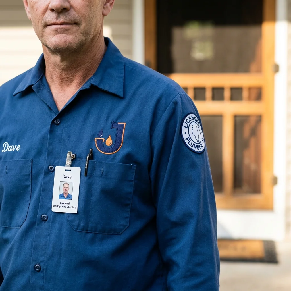 Licensed plumber showing ID badge in Brookfield, WI