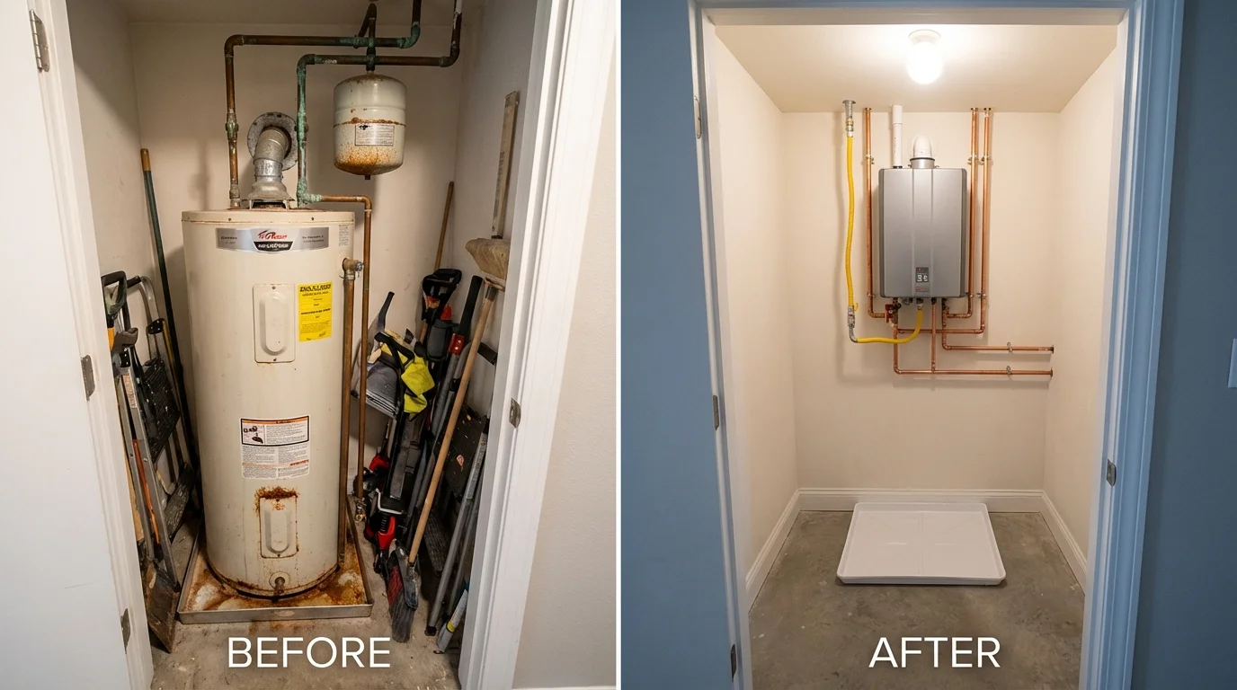 Tank water heater versus wall-mounted tankless unit comparison for Brookfield, WI homeowners